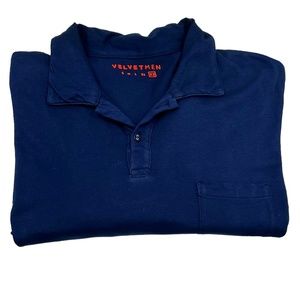 VELVET MAN NAVY BLUE 2 LAYER COTTON UNFINISHED EDGES SHORT SLEEVED POLO